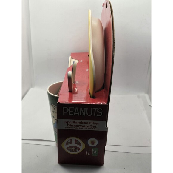 Peanuts Snoopy Charlie Brown Dinnerware Set Bamboo Fiber 5pc Kids Eco Friendly - Picture 6 of 8
